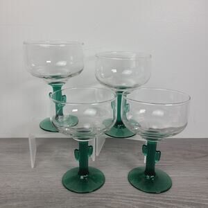 Libbey Margarita Glasses Green Cactus Stem Party Cinco de Mayo Set of 4